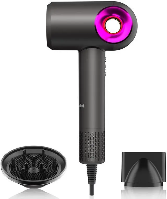 Main image of Hair Dryer, High-Speed Ionic Low Noise Blow Dryer with Diffuser for Fast Drying, Professional 500 Millions Negative Ionic Thermo-Control Hairdryer, Travel with Magnetic Diffuser & Nozzle