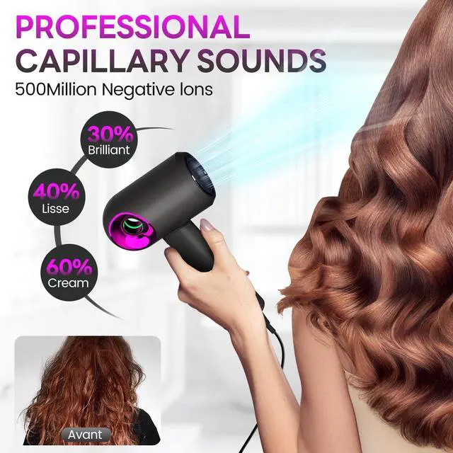Alt view image 5 of 7 - Hair Dryer, High-Speed Ionic Low Noise Blow Dryer with Diffuser for Fast Drying, Professional 500 Millions Negative Ionic Thermo-Control Hairdryer, Travel with Magnetic Diffuser & Nozzle