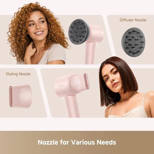 Alt view image 3 of 7 - Gleam Travel Hair Dryer for Women, 110,000RPM High Speed Hair Blower with Diffusers, Fast Drying, 200M Negative Ions for Frizz-Free, Smart Heat Control, Compact Hair Dryer