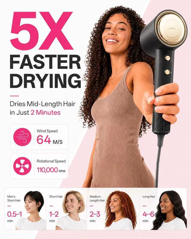 Alt view image 3 of 7 - Hair Dryer, High-Speed Blow Dryer with Magnetic Diffuser,110000 RPM