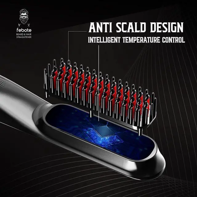 Alt view image 4 of 7 - Heated Ionic Hair Straightening Brush for Men - 5 Temperature Settings, Anti-Scald, Beard Shaper & Travel Bag
