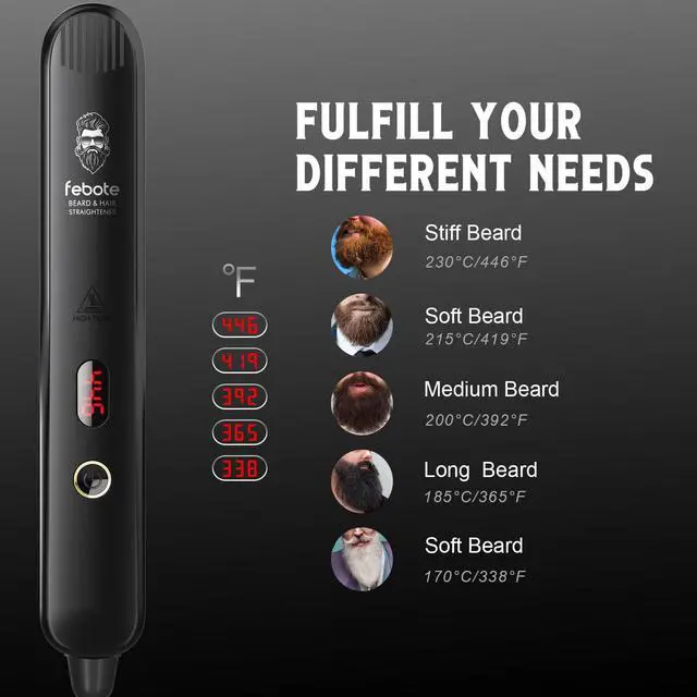 Alt view image 5 of 7 - Heated Ionic Hair Straightening Brush for Men - 5 Temperature Settings, Anti-Scald, Beard Shaper & Travel Bag