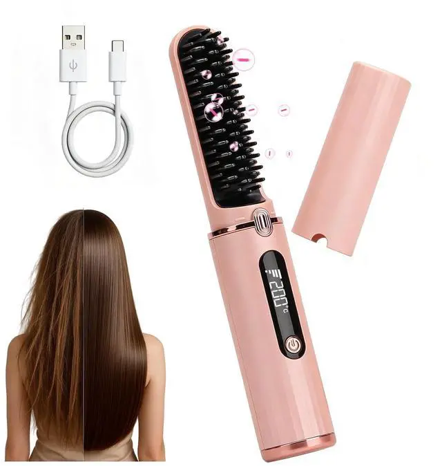 Main image of Cordless Hair Straightener Brush, 500M Negative Ions Fast Heating Straightening Comb, Rechargeable Anti-Scald LED Display Hair Brush for Women, Travel Portable Styling Tool with 5D Dense Bristles