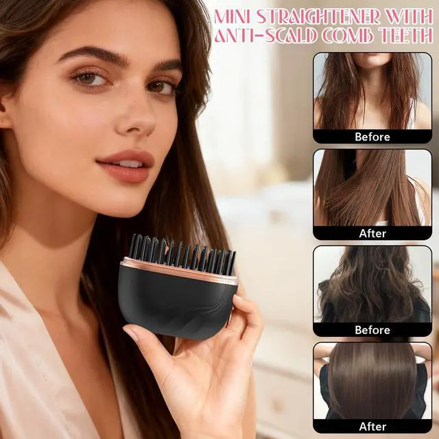 Alt view image 3 of 7 - Mini Hair Straightener, Cordless&Rechargeable Portable Hair Straightener Brush with 3 Temperature Setting, Fast Heating Hot Comb&Anti-Scald Shell Plates,Mini Straightener Brush for Home Travel Gift