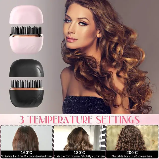 Alt view image 5 of 7 - Mini Hair Straightener, Cordless&Rechargeable Portable Hair Straightener Brush with 3 Temperature Setting, Fast Heating Hot Comb&Anti-Scald Shell Plates,Mini Straightener Brush for Home Travel Gift