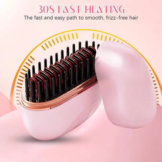 Alt view image 4 of 7 - Mini Hair Straightener, Cordless&Rechargeable Portable Hair Straightener Brush with 3 Temperature Setting, Fast Heating Hot Comb&Anti-Scald Shell Plates,Mini Straightener Brush for Home Travel Gift