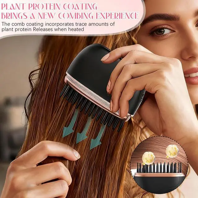Alt view image 2 of 7 - Mini Hair Straightener, Cordless&Rechargeable Portable Hair Straightener Brush with 3 Temperature Setting, Fast Heating Hot Comb&Anti-Scald Shell Plates,Mini Straightener Brush for Home Travel Gift