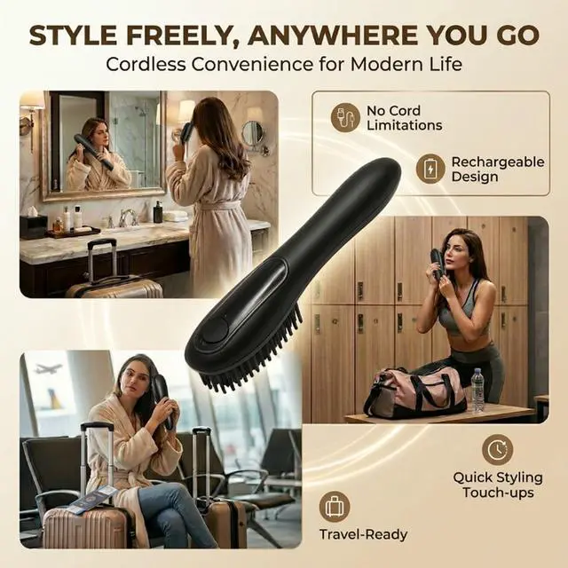 Alt view image 2 of 7 - Cordless Mist Straightening Comb Portable Steam Hair Straightener Brush 3 Temp Settings Rechargeable Hydrating Electric Spray Technology All Types with Detangling Style Smart