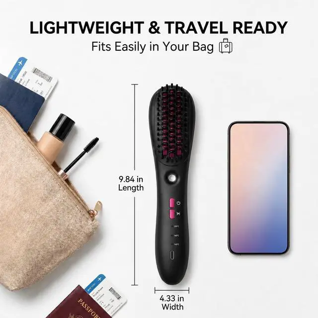 Alt view image 5 of 7 - Cordless Mist Straightening Comb Portable Steam Hair Straightener Brush 3 Temp Settings Rechargeable Hydrating Electric Spray Technology All Types with Detangling Style Smart