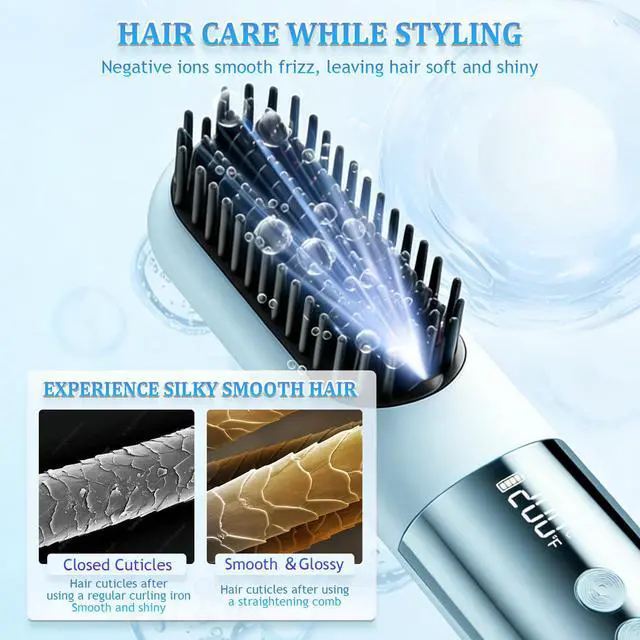 Alt view image 3 of 7 - Portable Straightener Brush, Cordless Hair Straightener Comb (Brown)