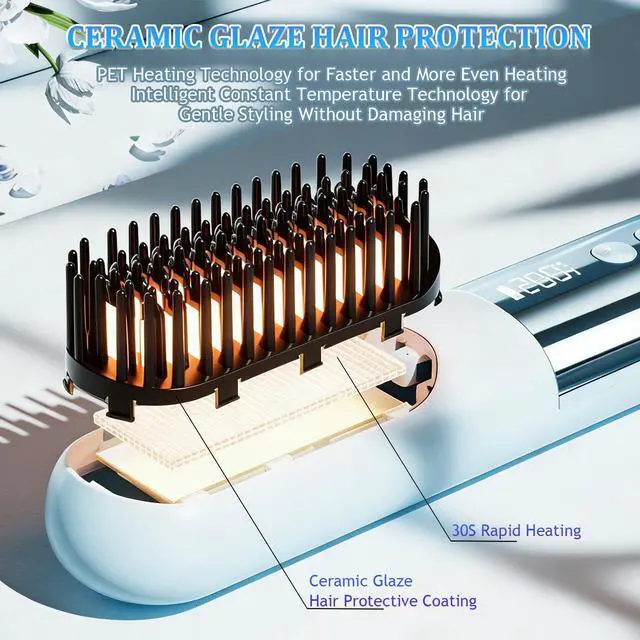 Alt view image 5 of 7 - Portable Straightener Brush, Cordless Hair Straightener Comb (Brown)