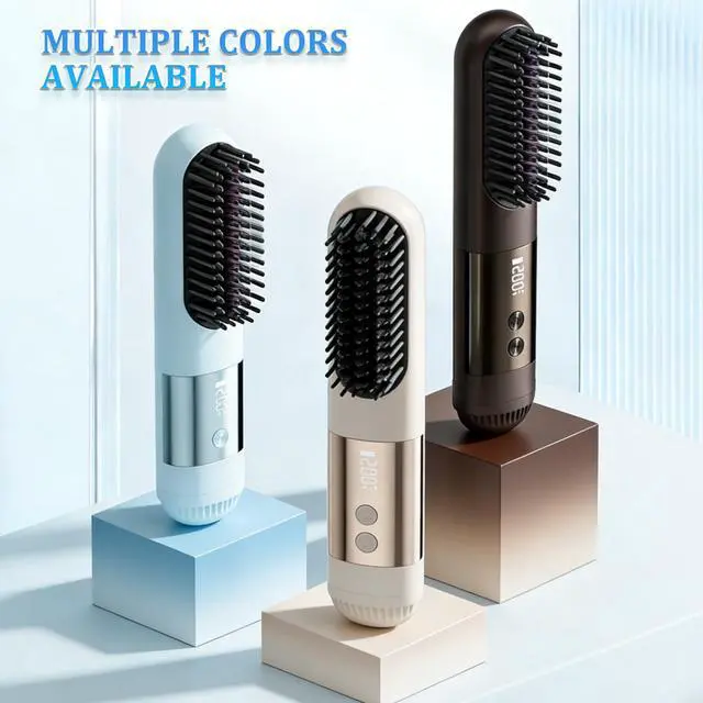 Alt view image 7 of 7 - Portable Straightener Brush, Cordless Hair Straightener Comb (Brown)