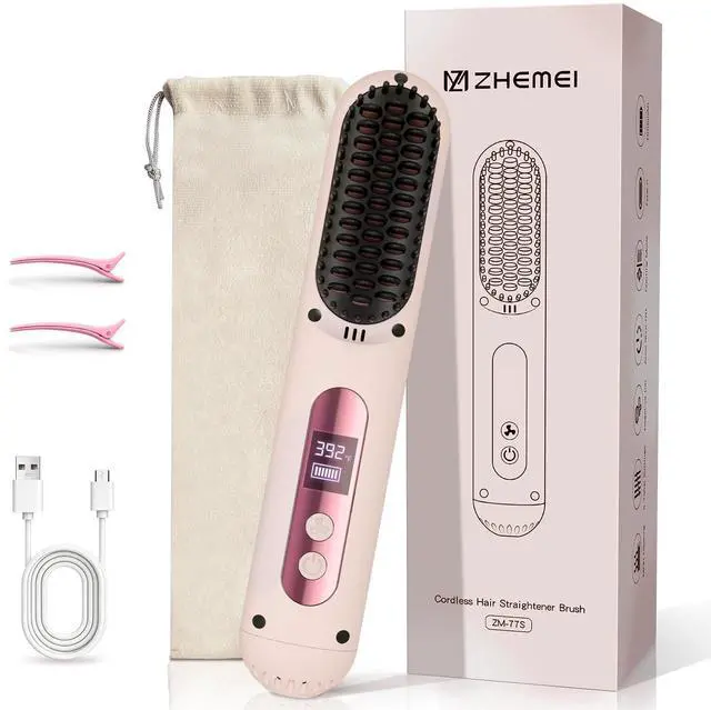 Main image of Cordless Hair Straightener Brush,Portable Hair Straightener,Pink