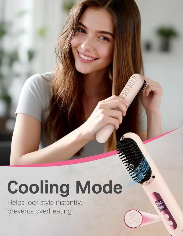 Alt view image 3 of 7 - Cordless Hair Straightener Brush,Portable Hair Straightener,Pink