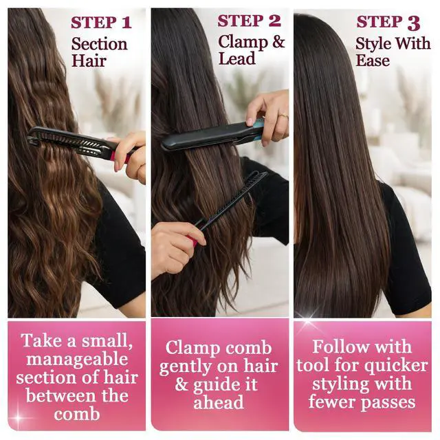 Alt view image 2 of 7 - Hair Straightening Comb for Flat Iron - Easy Styling & Parting