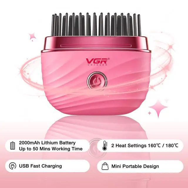 Alt view image 2 of 7 - 587 Mini Hair Straightener Comb with 2 Heat Settings, Pink