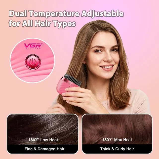 Alt view image 3 of 7 - 587 Mini Hair Straightener Comb with 2 Heat Settings, Pink
