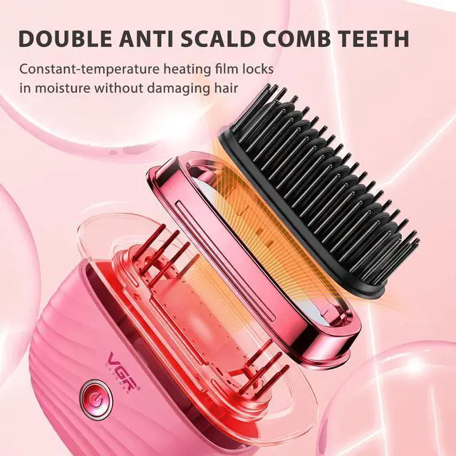 Alt view image 4 of 7 - 587 Mini Hair Straightener Comb with 2 Heat Settings, Pink