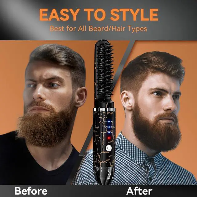 Alt view image 2 of 7 - Beard Straightener for Men, Cordless Heated Beard Brush, Portable Beard Hot Combs, Ionic Mini Hair Straightener with 3 Temp Settings, Coarse Curly Hair Brush, Grooming Kit for Men