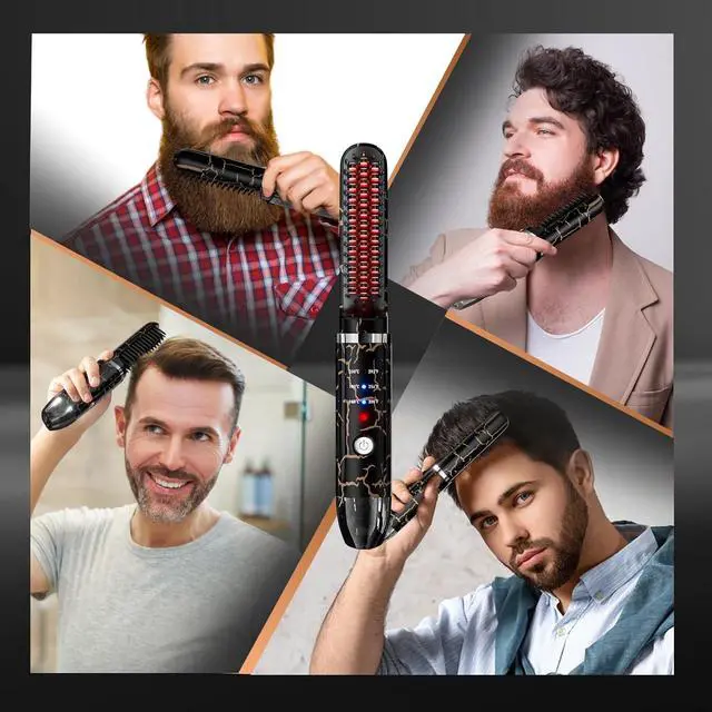 Alt view image 7 of 7 - Beard Straightener for Men, Cordless Heated Beard Brush, Portable Beard Hot Combs, Ionic Mini Hair Straightener with 3 Temp Settings, Coarse Curly Hair Brush, Grooming Kit for Men
