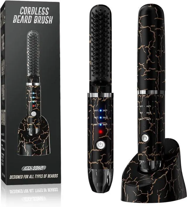 Main image of Beard Straightener for Men, Cordless Heated Beard Brush, Portable Beard Hot Combs, Ionic Mini Hair Straightener with 3 Temp Settings, Coarse Curly Hair Brush, Grooming Kit for Men