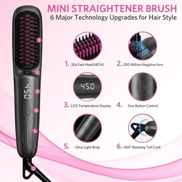 Alt view image 2 of 7 - Hair Straightener Brush for Women, 2-in-1 Hot Comb & Straightening Brush with 9 Temperature Settings, Up to 450 for Frizz-Free, Smooth Hair Perfect for Home, Office & Travel (Grey)