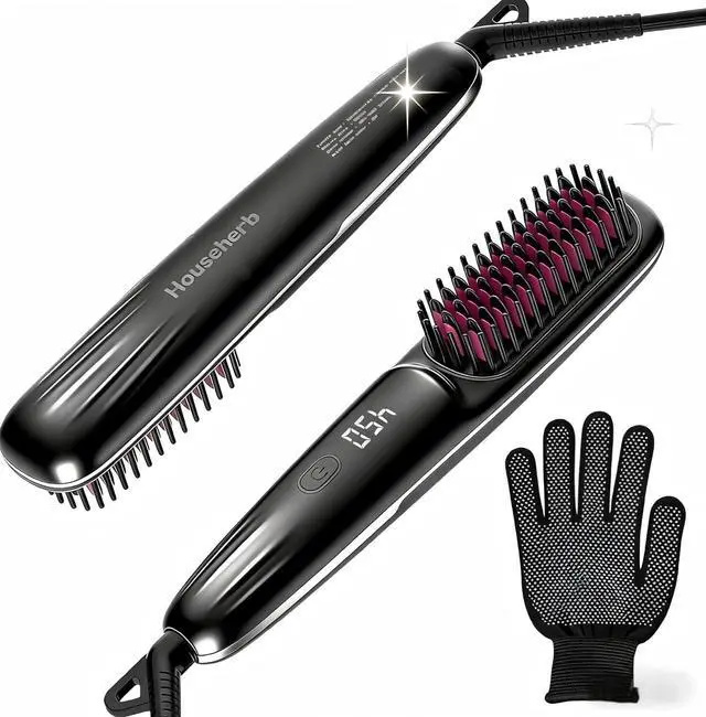 Main image of Hair Straightener Brush for Women, 2-in-1 Hot Comb & Straightening Brush with 9 Temperature Settings, Up to 450 for Frizz-Free, Smooth Hair Perfect for Home, Office & Travel (Grey)