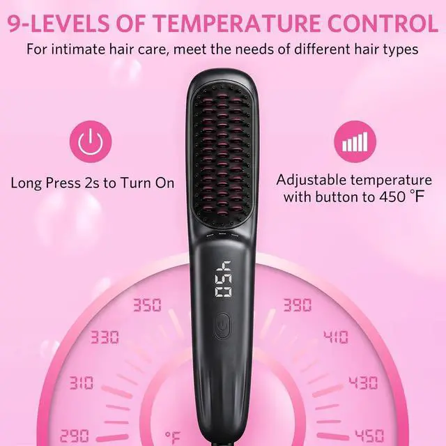 Alt view image 4 of 7 - Hair Straightener Brush for Women, 2-in-1 Hot Comb & Straightening Brush with 9 Temperature Settings, Up to 450 for Frizz-Free, Smooth Hair Perfect for Home, Office & Travel (Grey)