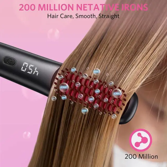 Alt view image 5 of 7 - Hair Straightener Brush for Women, 2-in-1 Hot Comb & Straightening Brush with 9 Temperature Settings, Up to 450 for Frizz-Free, Smooth Hair Perfect for Home, Office & Travel (Grey)