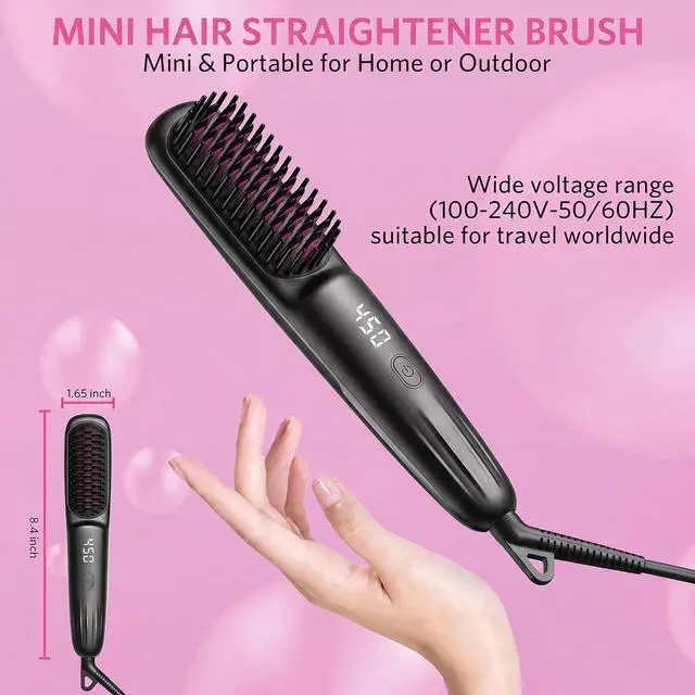 Alt view image 6 of 7 - Hair Straightener Brush for Women, 2-in-1 Hot Comb & Straightening Brush with 9 Temperature Settings, Up to 450 for Frizz-Free, Smooth Hair Perfect for Home, Office & Travel (Grey)