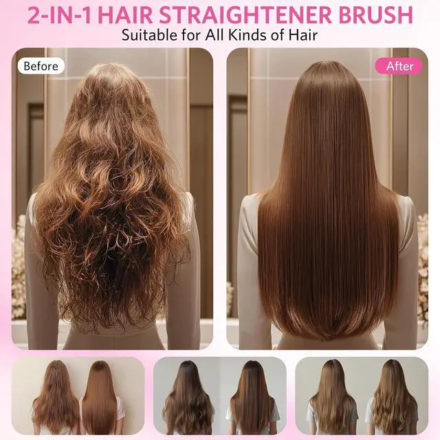 Alt view image 7 of 7 - Hair Straightener Brush for Women, 2-in-1 Hot Comb & Straightening Brush with 9 Temperature Settings, Up to 450 for Frizz-Free, Smooth Hair Perfect for Home, Office & Travel (Grey)