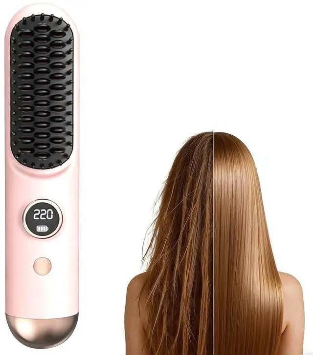 Main image of Cordless Hair Straightener Brush 2026, Mini Portable Flat Iron Comb for Women, Fast Heating with 9 Temperatures for Short Hair (Pink)