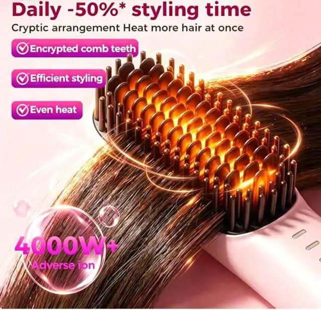 Alt view image 2 of 7 - Cordless Hair Straightener Brush 4 Temp Settings Ceramic Coating