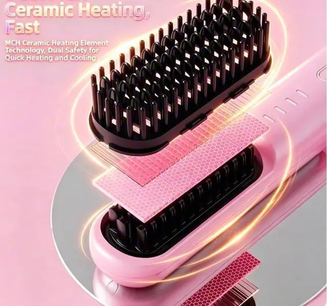 Alt view image 3 of 7 - Cordless Hair Straightener Brush 4 Temp Settings Ceramic Coating