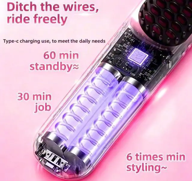Alt view image 4 of 7 - Cordless Hair Straightener Brush 4 Temp Settings Ceramic Coating