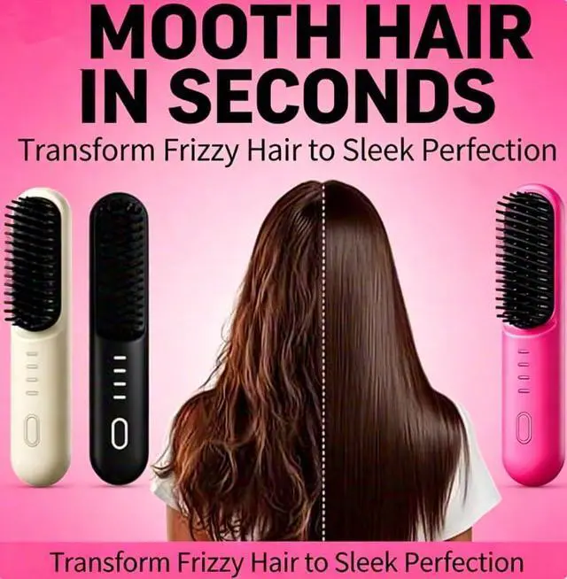 Alt view image 5 of 7 - Cordless Hair Straightener Brush 4 Temp Settings Ceramic Coating