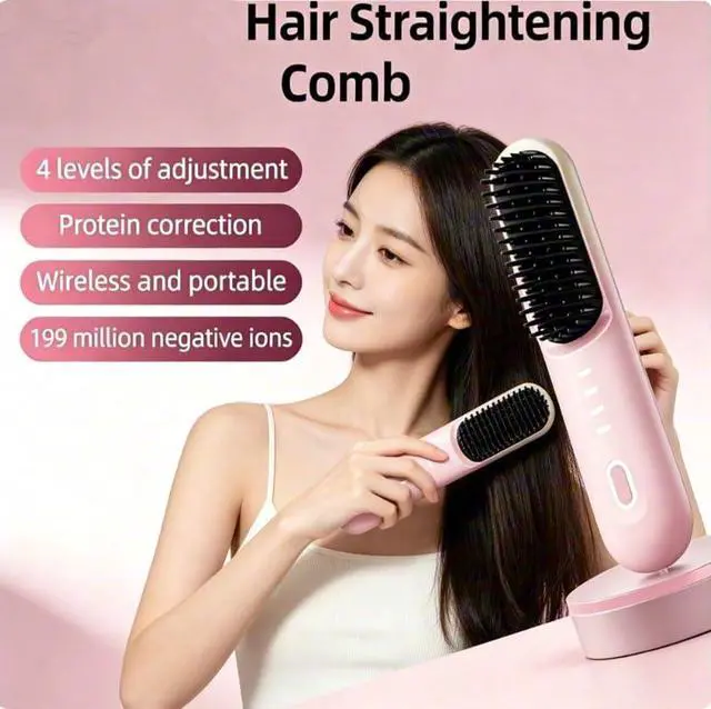 Alt view image 6 of 7 - Cordless Hair Straightener Brush 4 Temp Settings Ceramic Coating