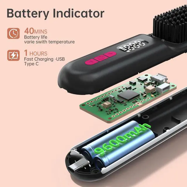 Alt view image 3 of 7 - Hair Straightener Brush, Cordless Mini Straightening Brush