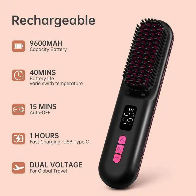 Alt view image 4 of 7 - Hair Straightener Brush, Cordless Mini Straightening Brush
