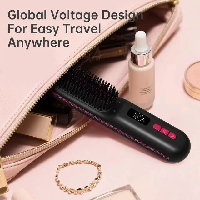 Alt view image 7 of 7 - Hair Straightener Brush, Cordless Mini Straightening Brush