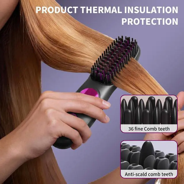 Alt view image 2 of 7 - Go Brush Pro 2026, Portable Hair Straightener Brush, Straightening Comb with 300M Negative Ions, 3 Temps Fast Heating, LED Display Screen, Ionic & Ceramic Care for Daily & Travel