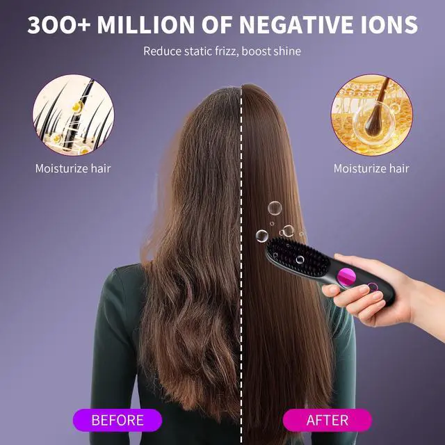 Alt view image 4 of 7 - Go Brush Pro 2026, Portable Hair Straightener Brush, Straightening Comb with 300M Negative Ions, 3 Temps Fast Heating, LED Display Screen, Ionic & Ceramic Care for Daily & Travel