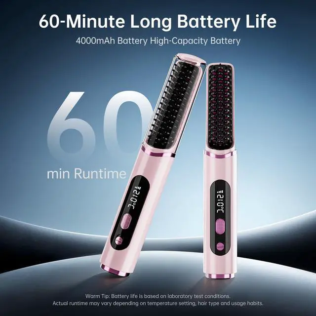 Alt view image 7 of 7 - Cordless Hair Straightener Brush, 2026 Upgraded Portable Straightening Brush for Women Travel, Negative Ionic Anti-Scald Hot Comb, MCH Ceramic Heating, Dual Voltage, 4000mAh Battery 60 Min Runtime