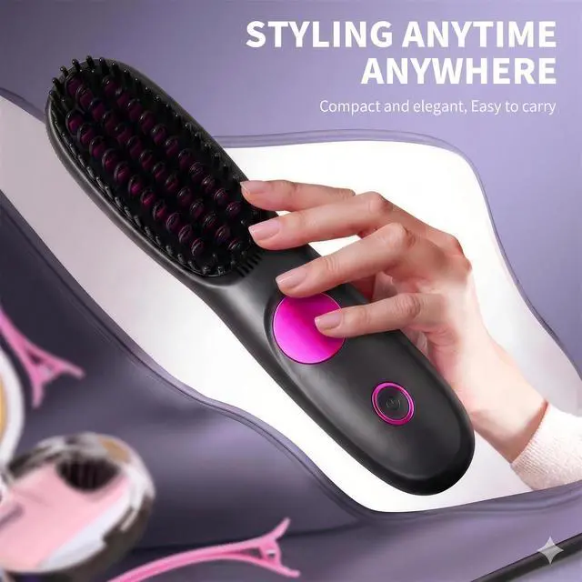 Alt view image 7 of 7 - Go Brush Pro 2026, Portable Hair Straightener Brush, Straightening Comb with 300M Negative Ions, 3 Temps Fast Heating, LED Display Screen, Ionic & Ceramic Care for Daily & Travel