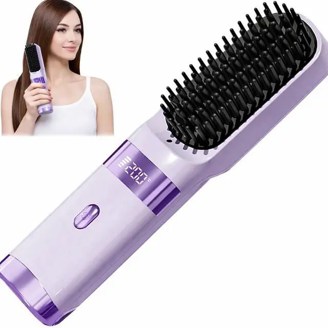Main image of Cordless Hair Straightener Brush - Portable Fast Heating Styling Comb with 4 Temp Settings, LCD Display & Long Battery Life for Travel-Black