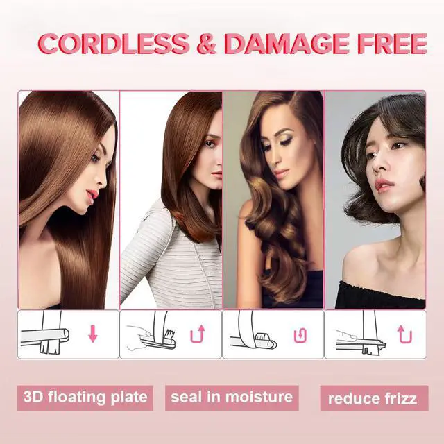 Alt view image 3 of 7 - Cordless Mini Hair Straightener, USB-C Rechargeable Travel Flat Iron
