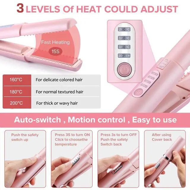 Alt view image 2 of 7 - Cordless Mini Hair Straightener, USB-C Rechargeable Travel Flat Iron