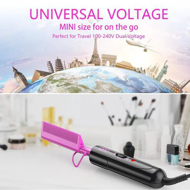 Alt view image 5 of 7 - Dual Voltage Ceramic Hair Straightener and Styling Comb - For Lace Front Wigs, Black Hair, and More