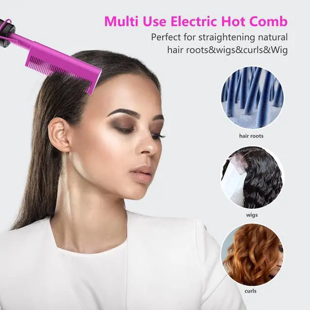 Alt view image 7 of 7 - Dual Voltage Ceramic Hair Straightener and Styling Comb - For Lace Front Wigs, Black Hair, and More