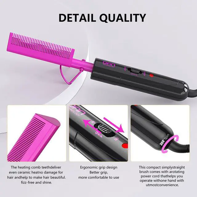 Alt view image 6 of 7 - Dual Voltage Ceramic Hair Straightener and Styling Comb - For Lace Front Wigs, Black Hair, and More